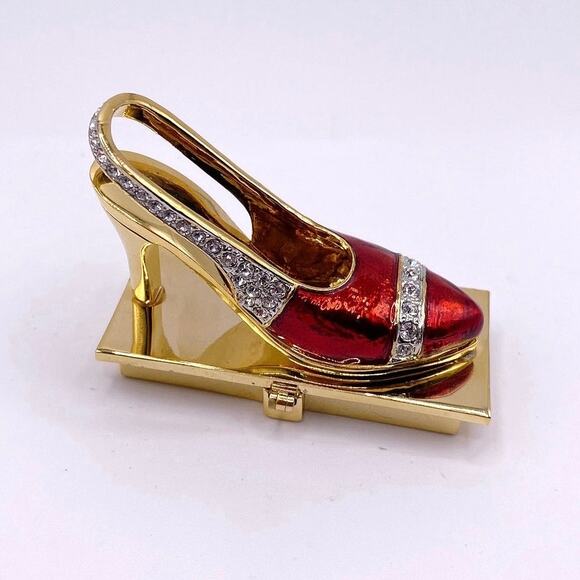 Red Shoe Vanity Rhinestones Jeweled Trinket Box - Picture 1 of 6